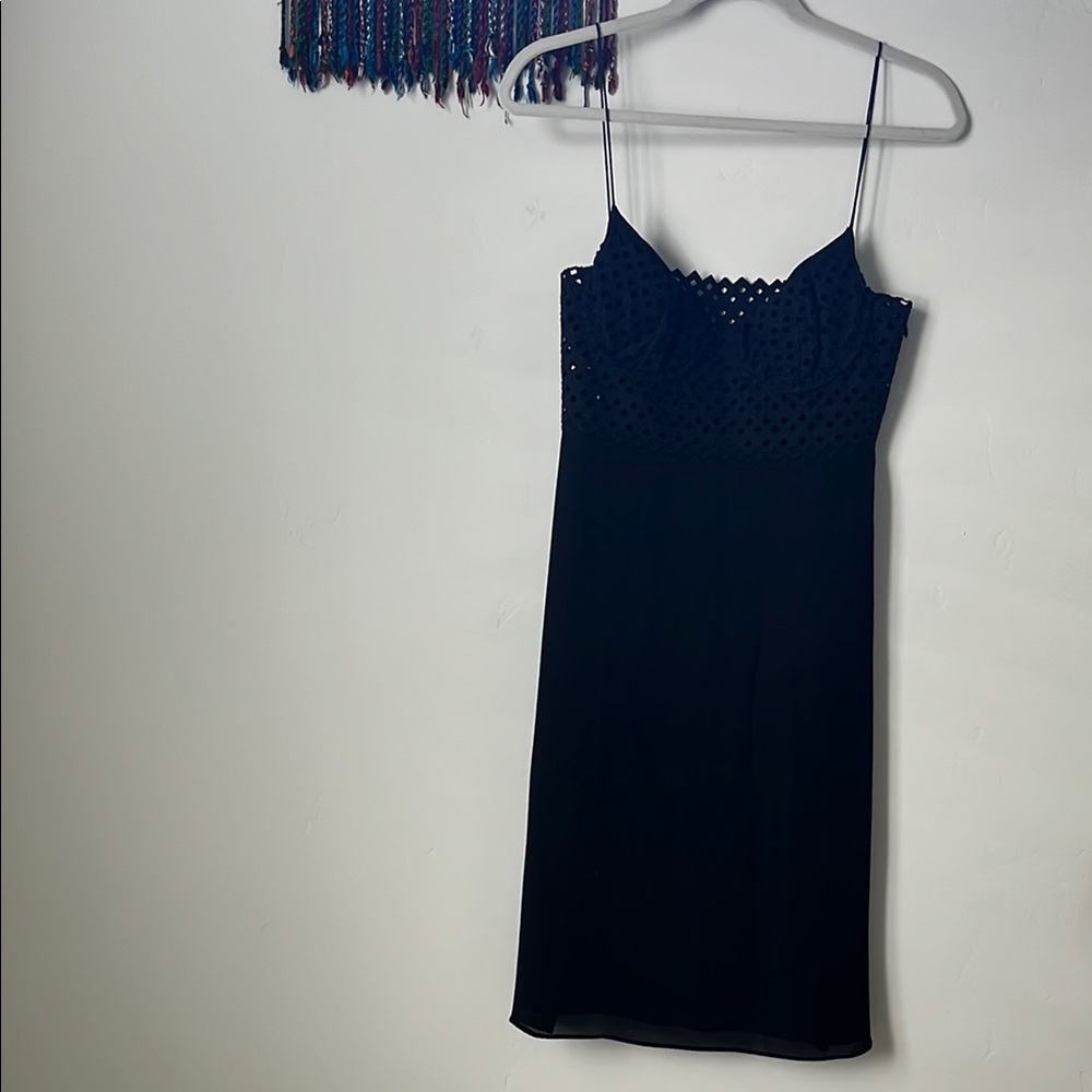 LBD Catherine Malandrino Black Sheath Midi Dress Spaghetti Strap
